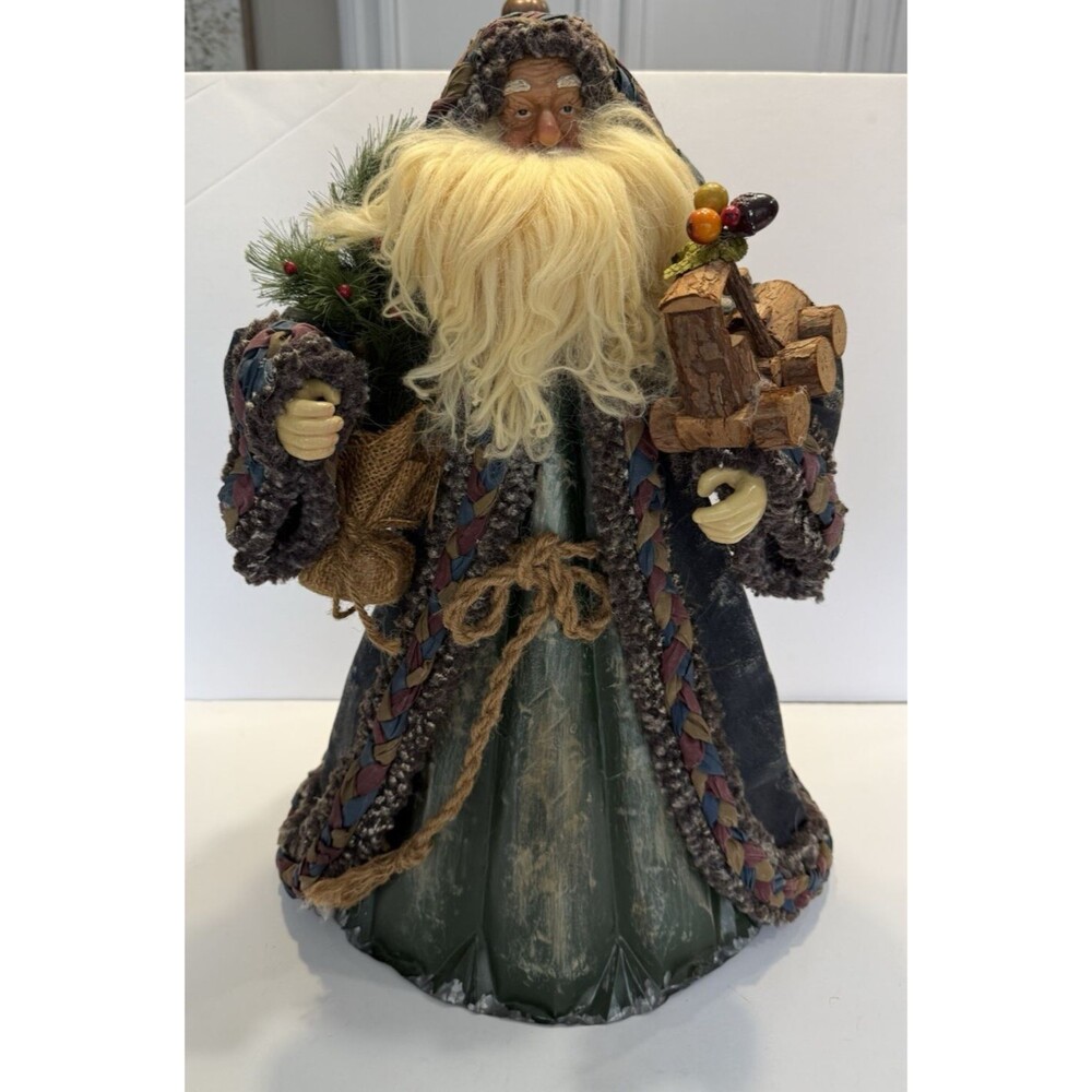 Vintage Santa Figurine Metal Tabletop 19" Christmas Braided Coat Rustic Holiday